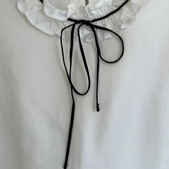 J.Crew Top Off White Ruffles Black Lace Size M - Picture 5 of 8